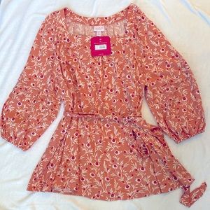 3/4 Sleeve Maternity Top Peach Orange Floral Leaf Print Isabel Maternity - XL